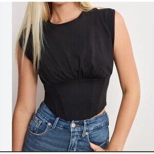 Good American Womens Corset Black Sleeveless Top Blouse Size 2 Medium